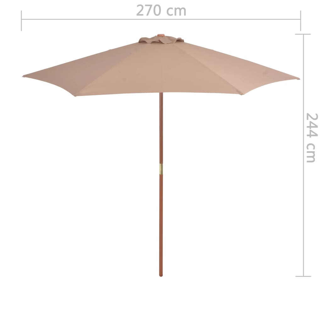 vidaXL مظلة شمسية خارجية مع عمود خشبي 270 سم رمادي بني
