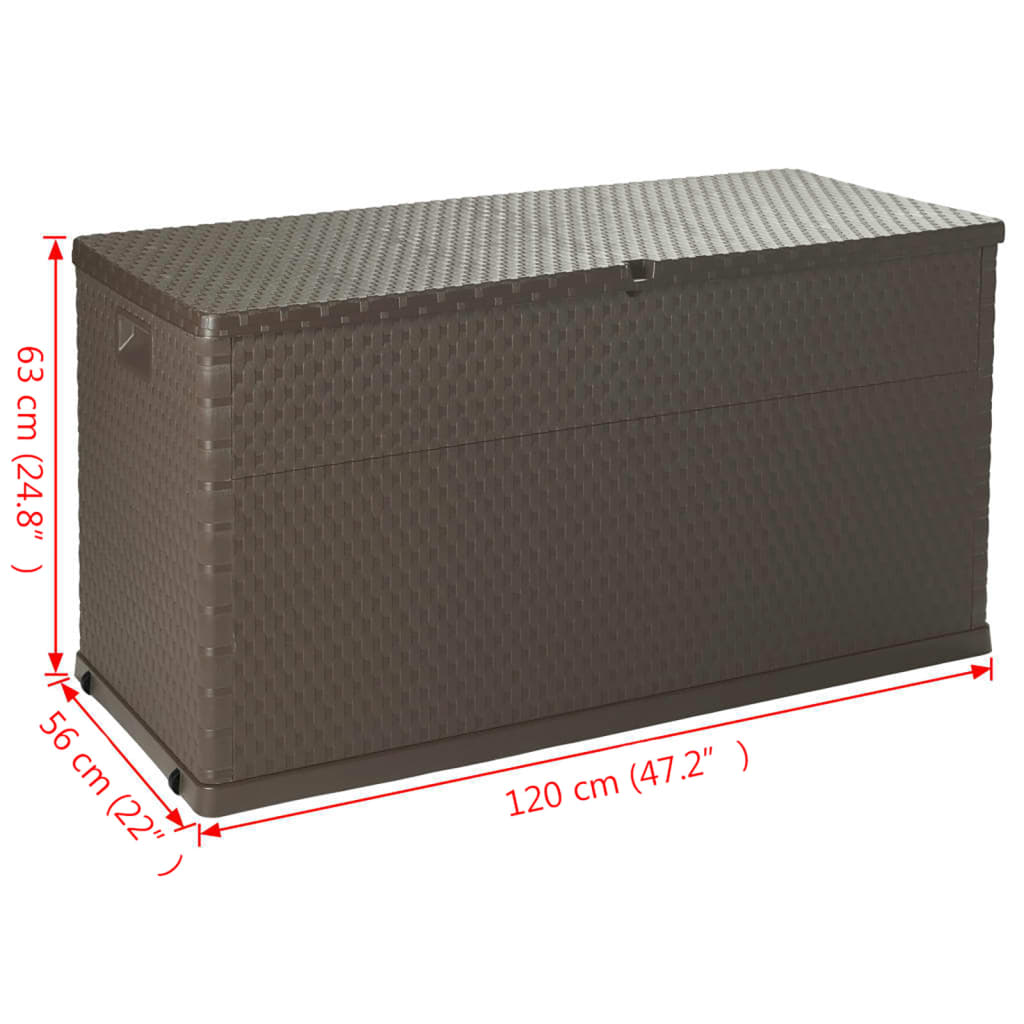vidaXL صندوق تخزين للحديقة بني 120×56×63 سم روطان بولي بروبيلين