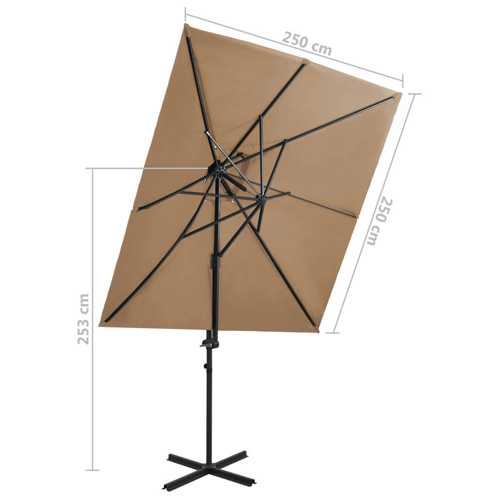 vidaXL مظلة كابولية بسطح مزدوج رمادي بني 250×250 سم