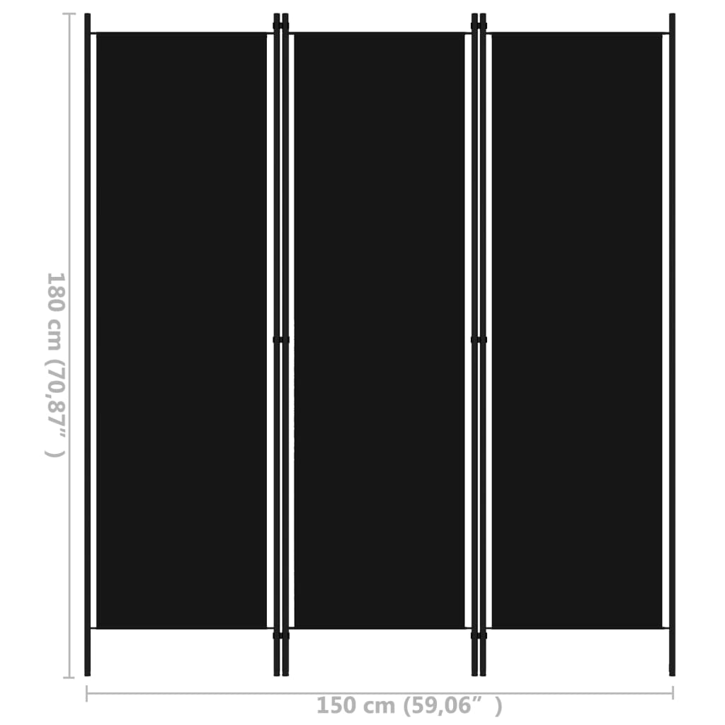 vidaXL مقسم غرفة ذو 3 ألواح أسود 150×180 سم
