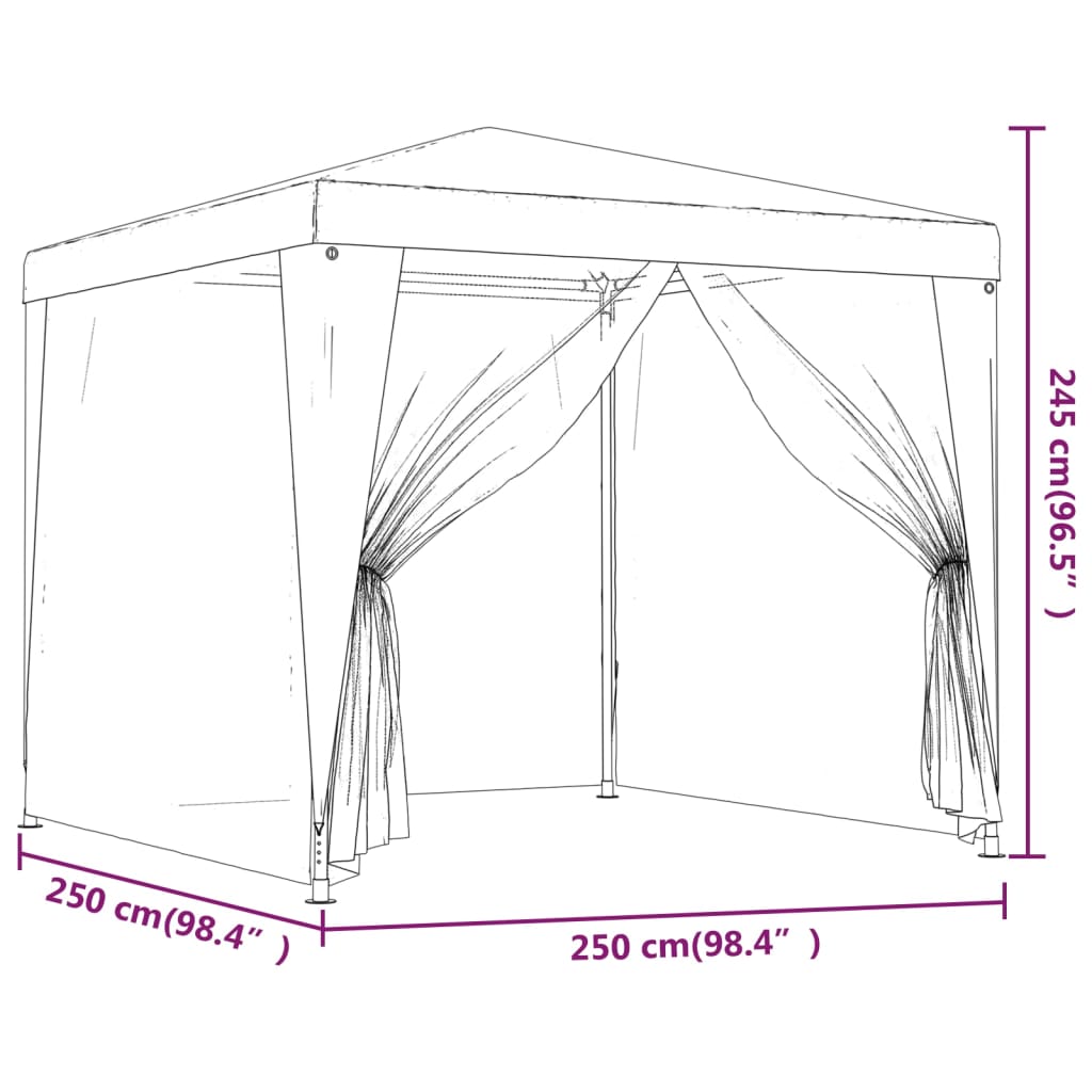 vidaXL خيمة حفلات مع 4 جدران جانبية شبكية أزرق 2.5×2.5 م HDPE
