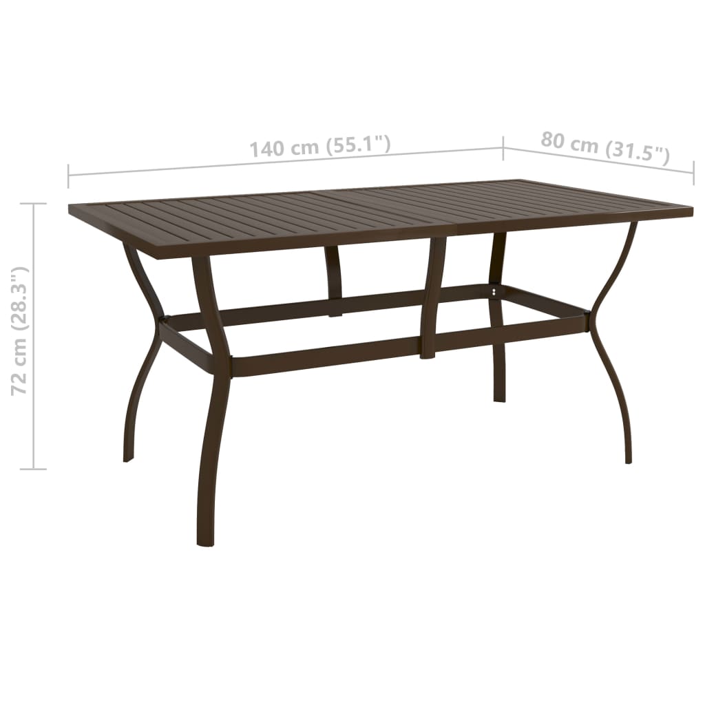 vidaXL طاولة حديقة بني 140×80×72 سم فولاذ