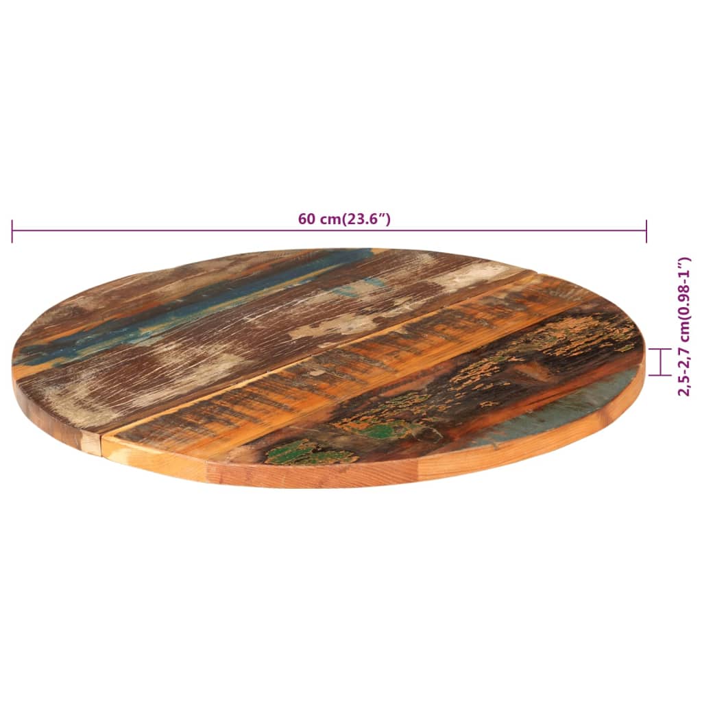 vidaXL سطح طاولة دائري 60 سم 25-27 ملم خشب صلب مستصلح