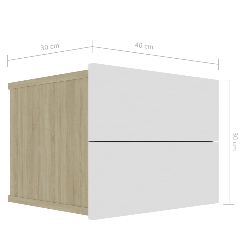 vidaXL خزانة سرير جانبية 2 قطعة أبيض وسونوما اوك 40×30×30 سم خشب مضغوط