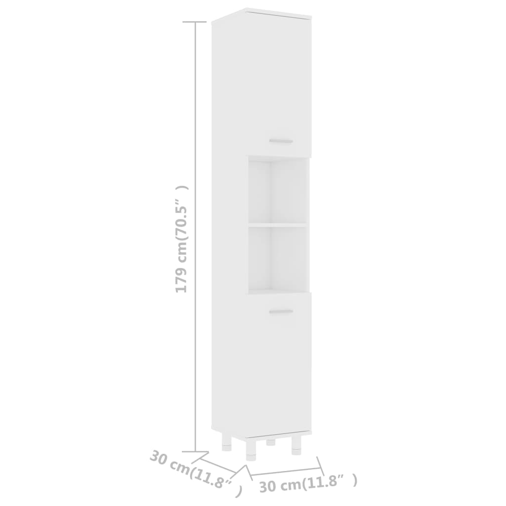 vidaXL خزانة حمام أبيض 30×30×179 سم خشب حبيبي