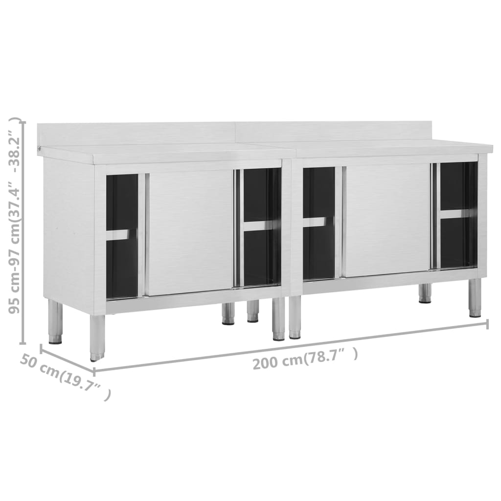 vidaXL طاولات عمل ذات أبواب منزلقة 2 ق 200×50×(95-97) سم ستانلس ستيل