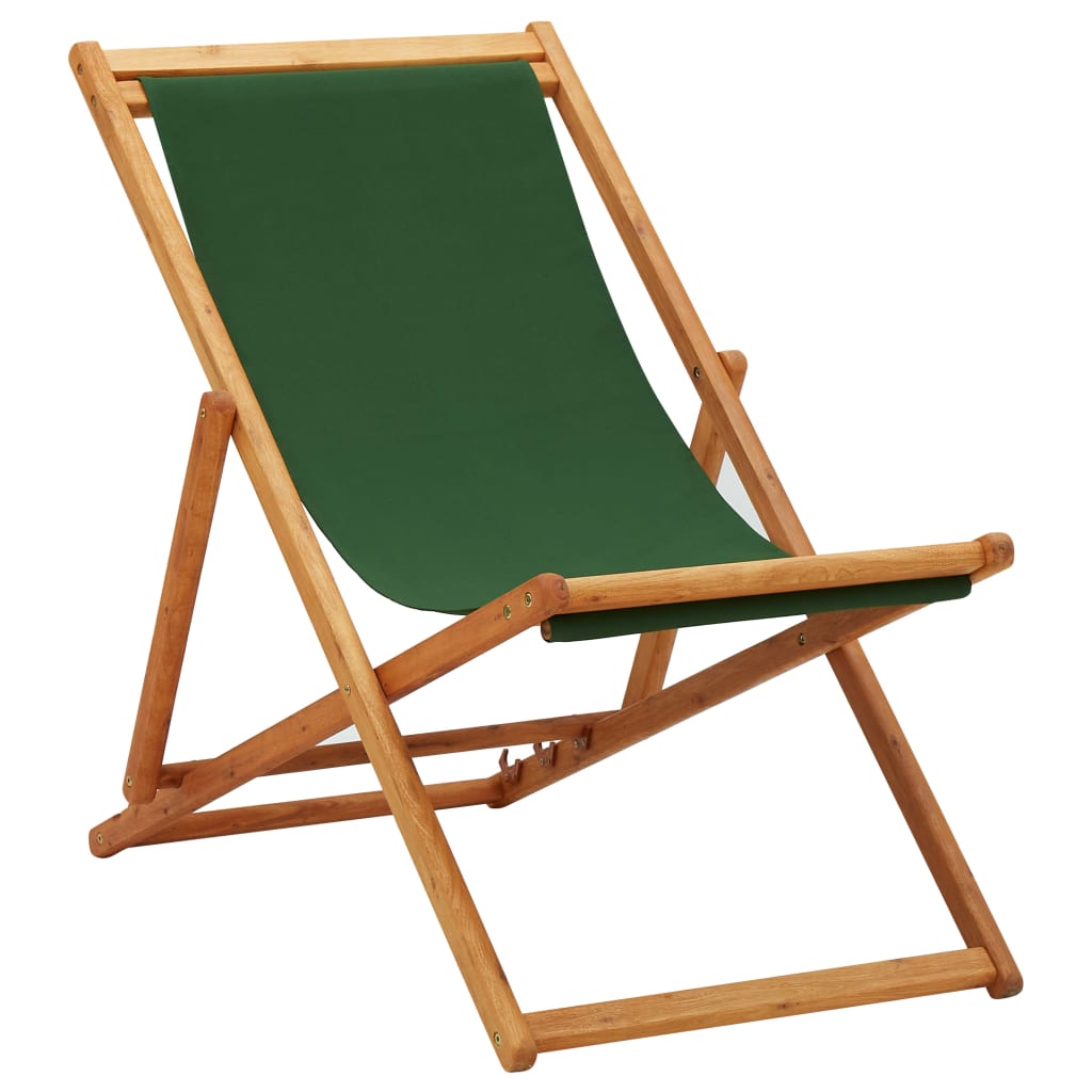 vidaXL كرسي شاطئ قابل للثني خشب أوكالبتوس وقماش أخضر