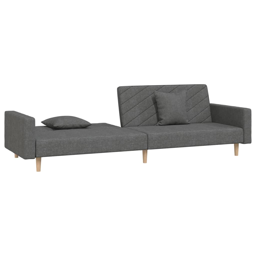 vidaXL أريكة سرير بمقعدين ومخدتين قماش لون رمادي غامق