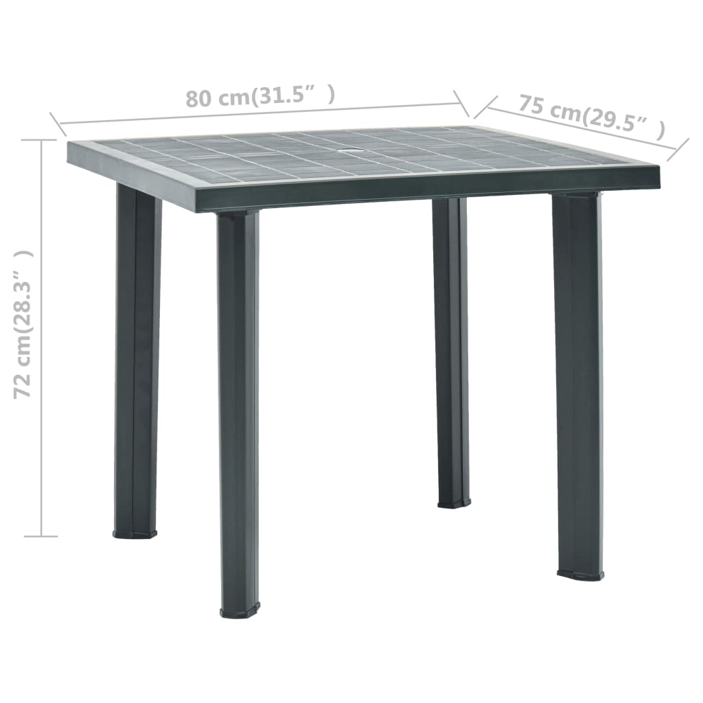 vidaXL طاولة حديقة أخضر 80×75×72 سم بلاستيك