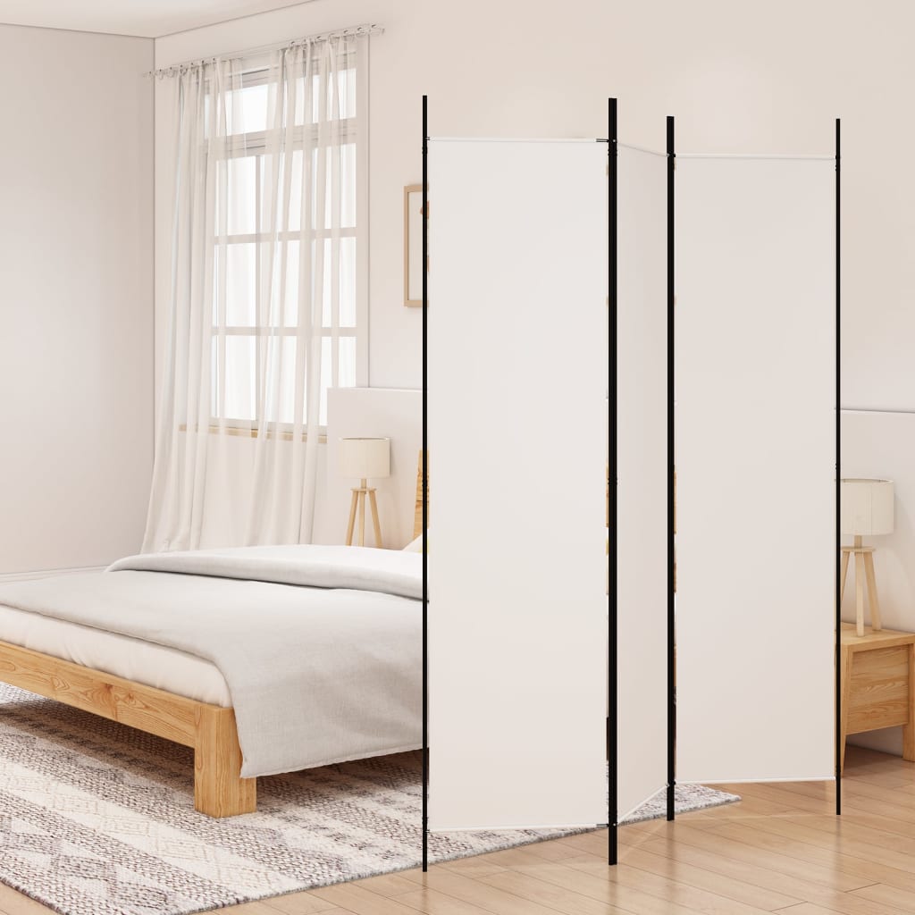 vidaXL مقسم غرفة 3-ألواح أبيض 150×200 سم قماش