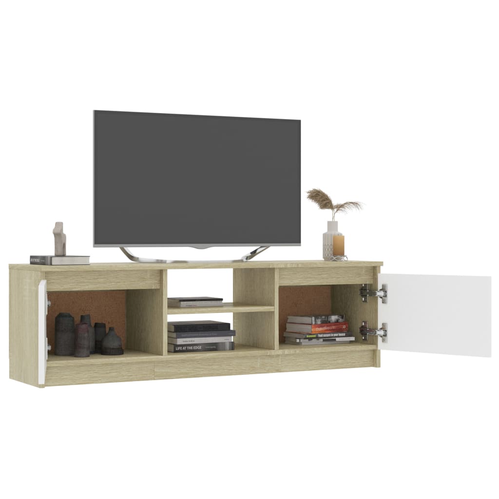 vidaXL خزانة تلفزيون أبيض وسونوما أوك 120×30×35.5 سم خشب حبيبي