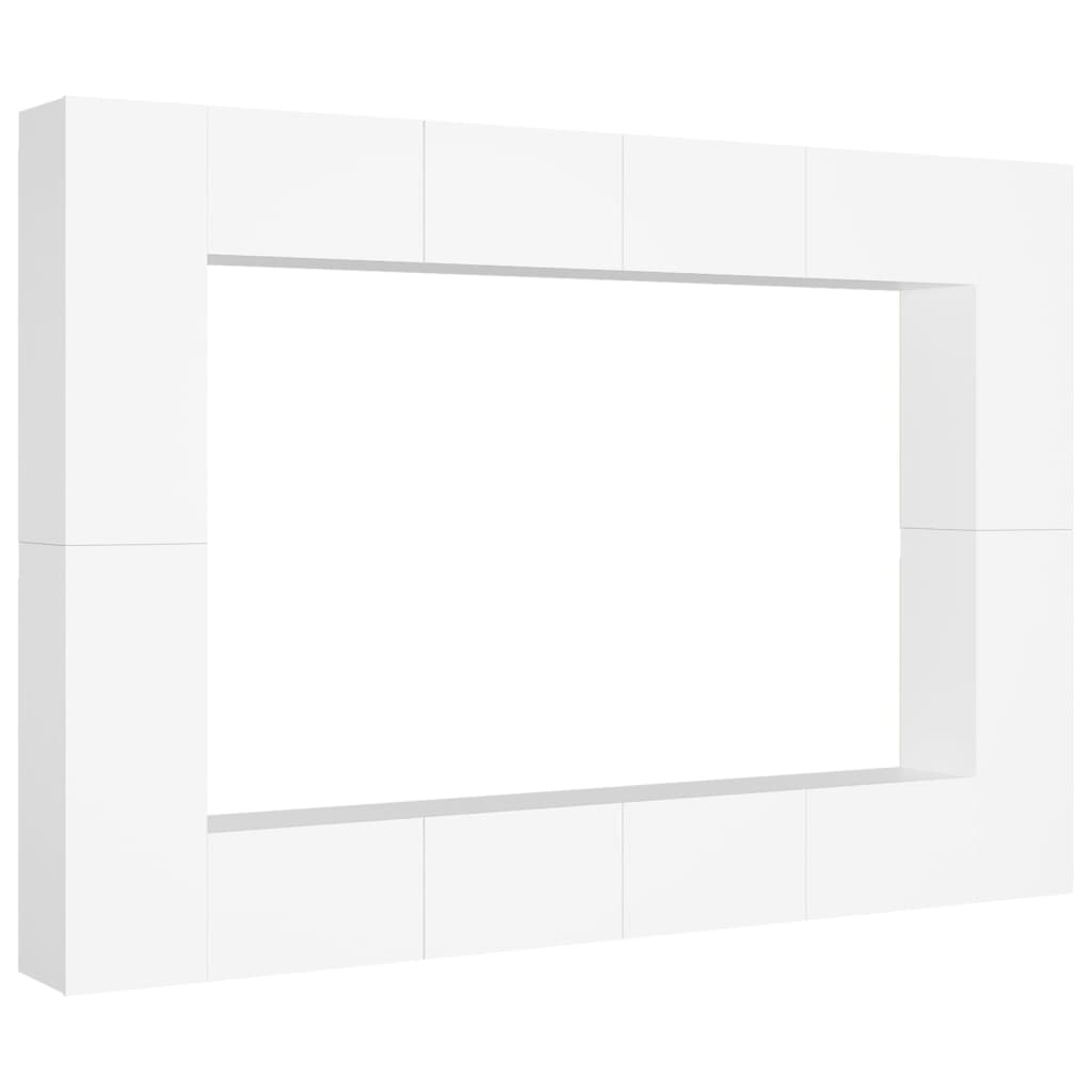 vidaXL طقم خزانة تلفزيون 8 قطع خشب صناعي أبيض (801481×4+803345×2)