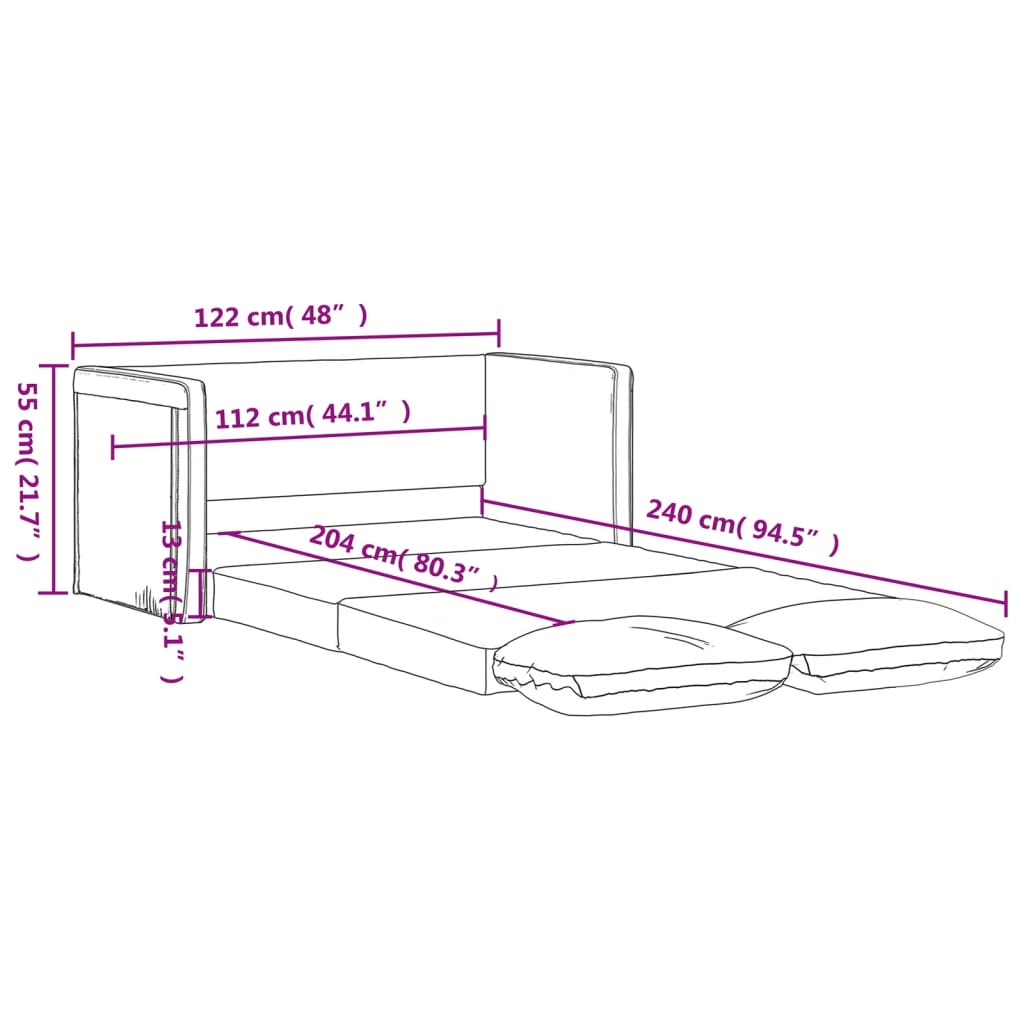 vidaXL سرير أريكة أرضي 2 في 1 لون رمادي فاتح 55x204x122 سم مخمل