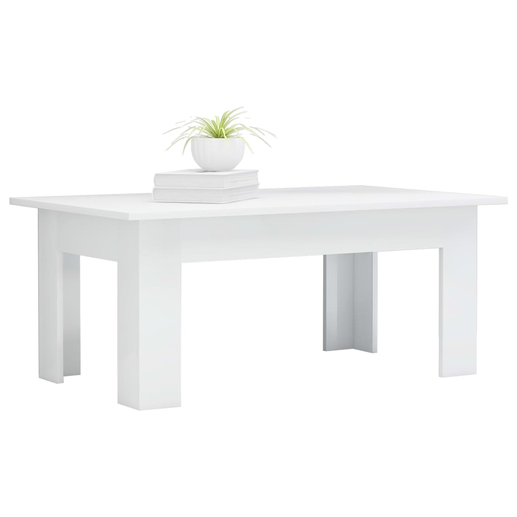 vidaXL طاولة قهوة أبيض لامع 100×60×42 سم خشب حبيبي