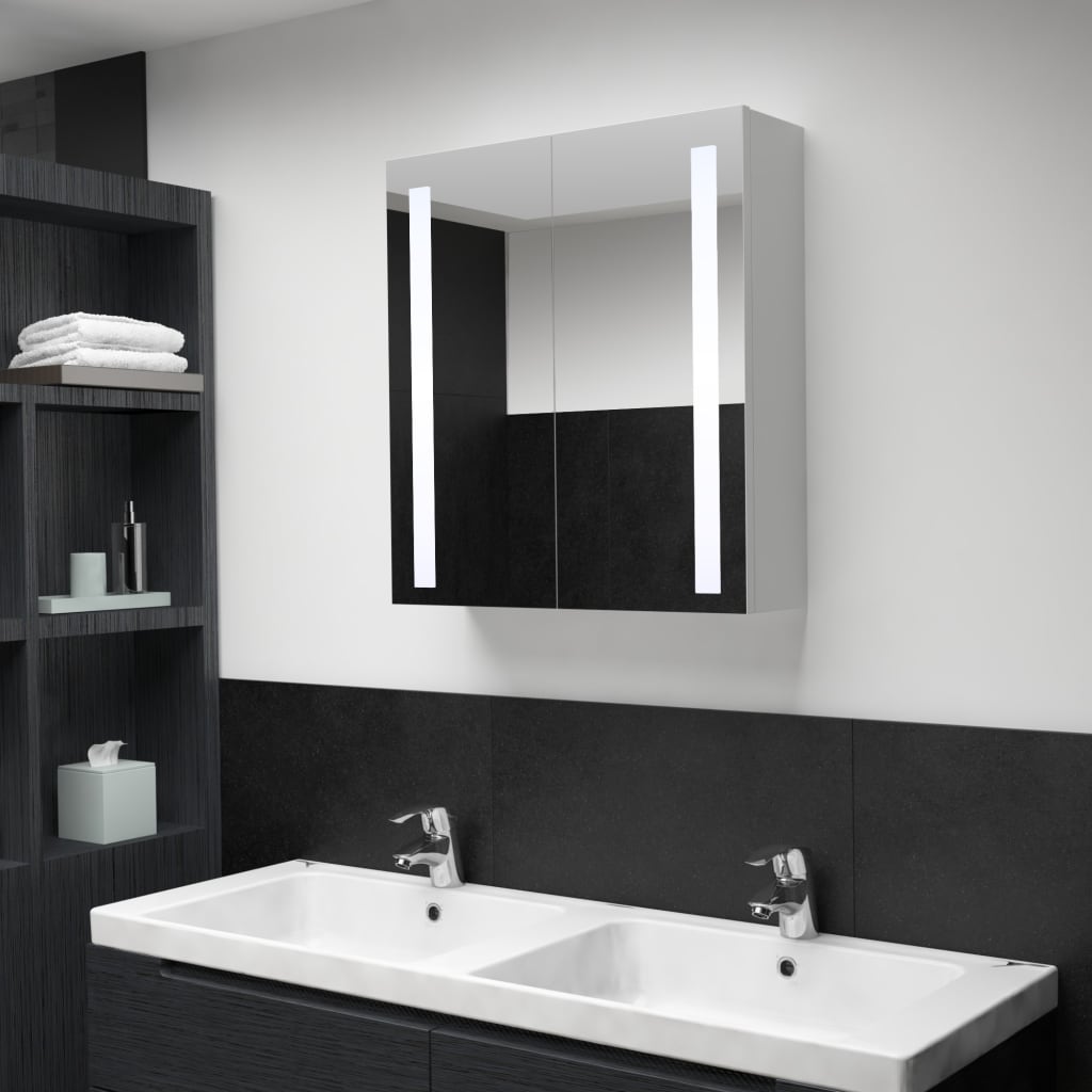 vidaXL خزانة حمام LED بمرآة 60×14×62 سم