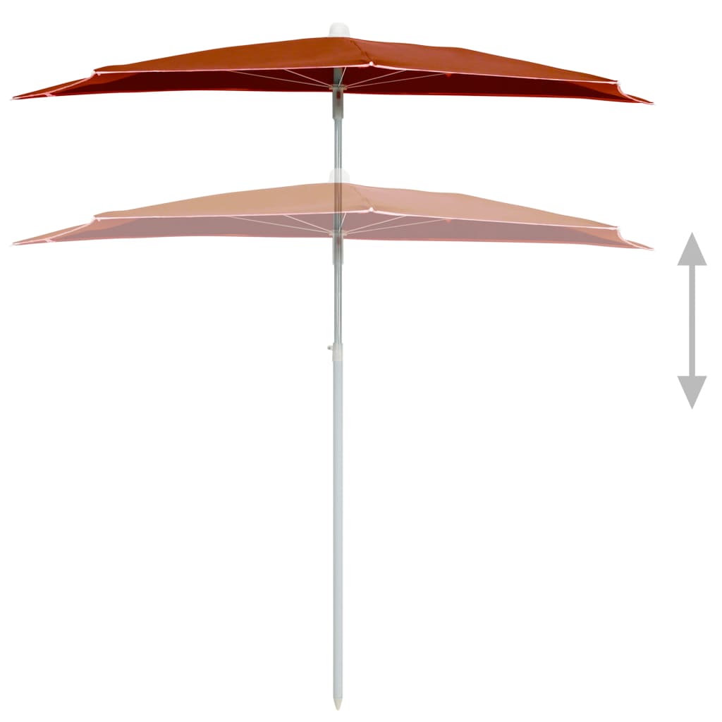 vidaXL مظلة حديقة نصفية مع عمود 180×90 سم قرميدي