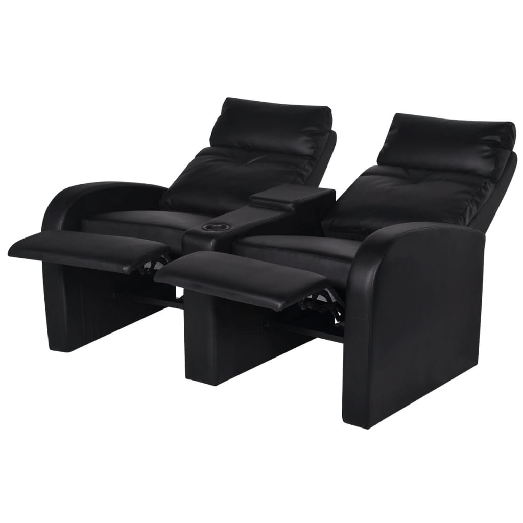 vidaXL كرسي قابل للإمالة ذو مقعدين جلد صناعي أسود