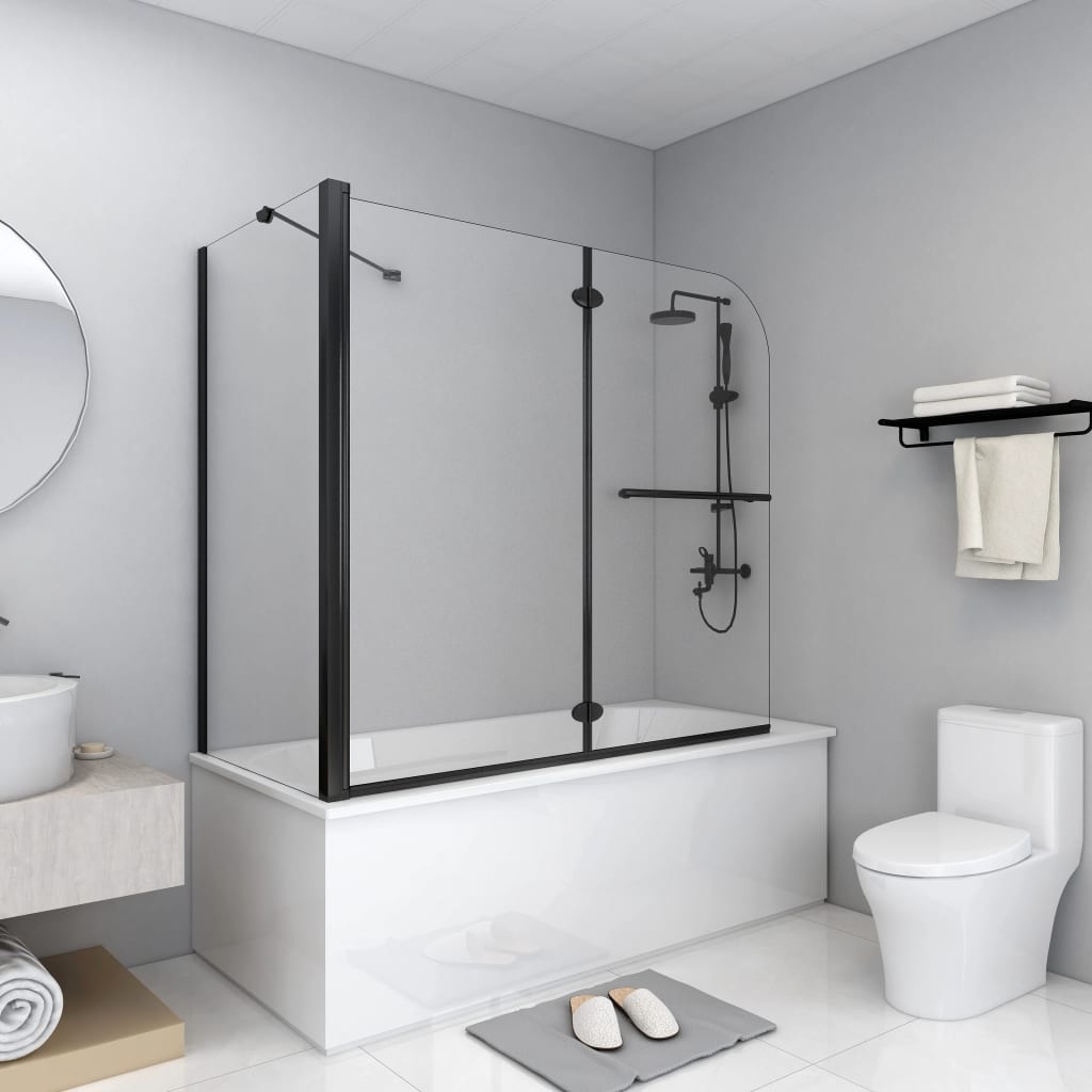 vidaXL غرفة استحمام ثنائية الطي زجاج أمان 120×68×130 سم أسود