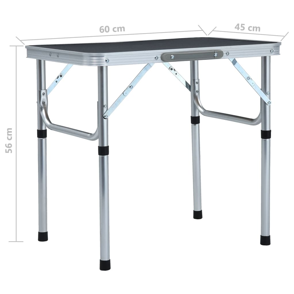 vidaXL طاولة تخييم قابلة للطي رمادي ألومنيوم 60×45 سم