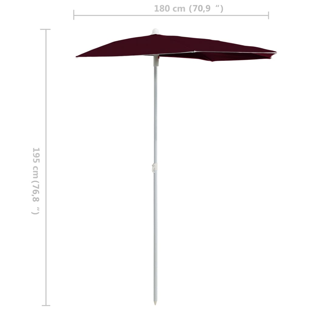 vidaXL مظلة حديقة نصفية مع عمود 180×90 سم أحمر بوردو