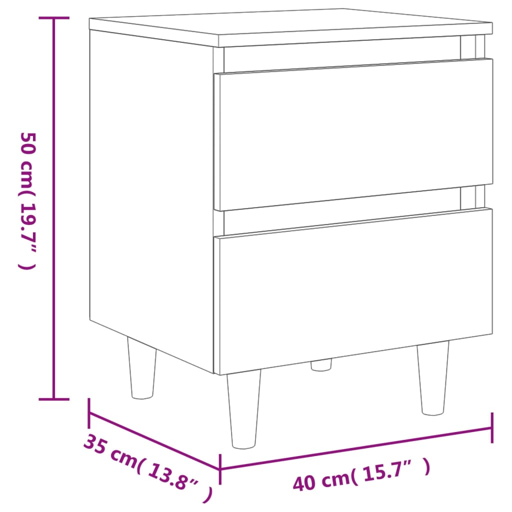 vidaXL خزانة سرير بأرجل خشب صلب أوك دخاني 40×35×50 سم