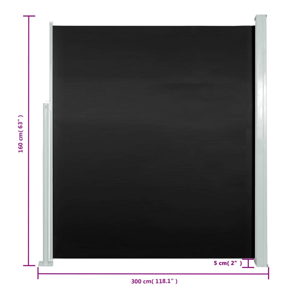 vidaXL مظلة جانبية للفناء والشرفة 160×300 سم أسود