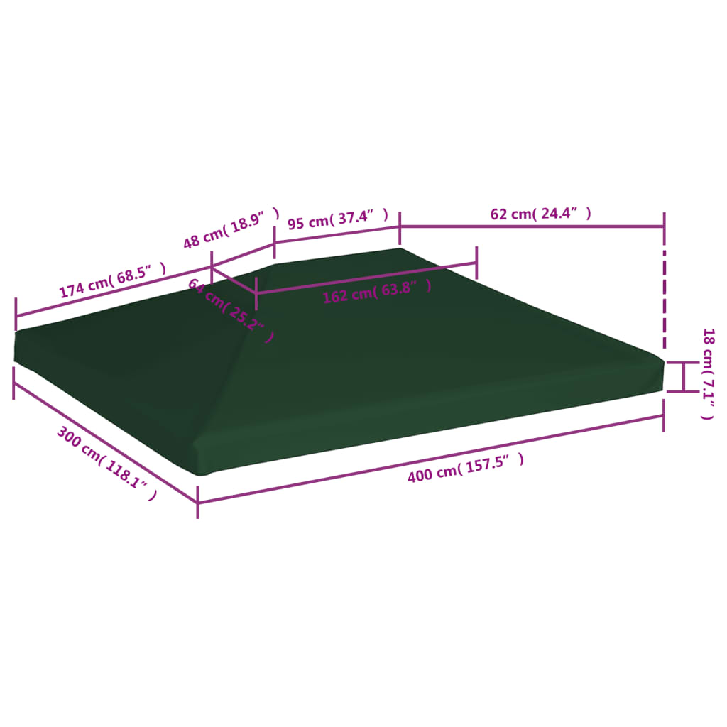 vidaXL سقف مظلة علوي 310 جم/ م² 4×3 م أخضر