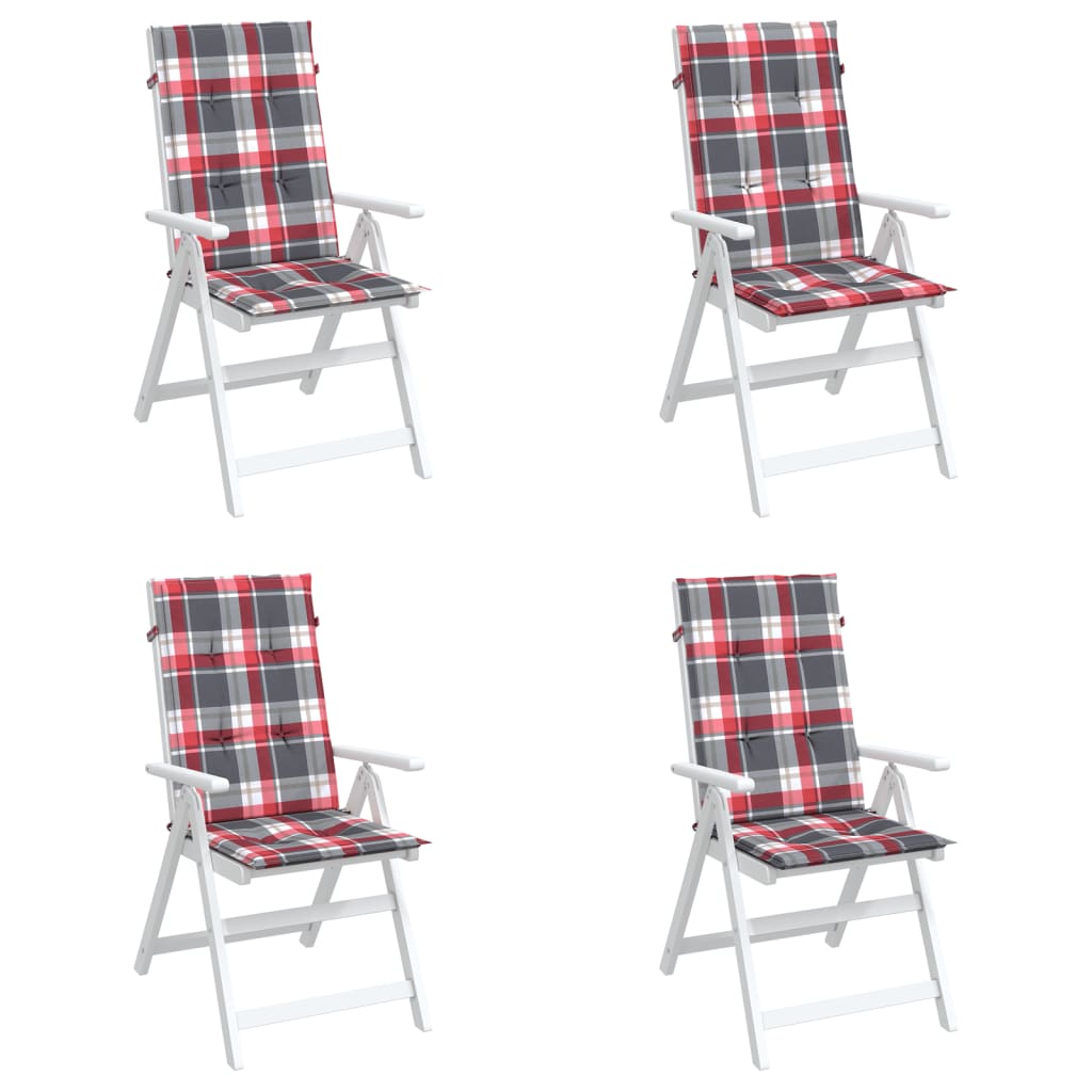 vidaXL وسائد كرسي حديقة 4 ق نمط كاروهات أحمر 120×50×3 سم