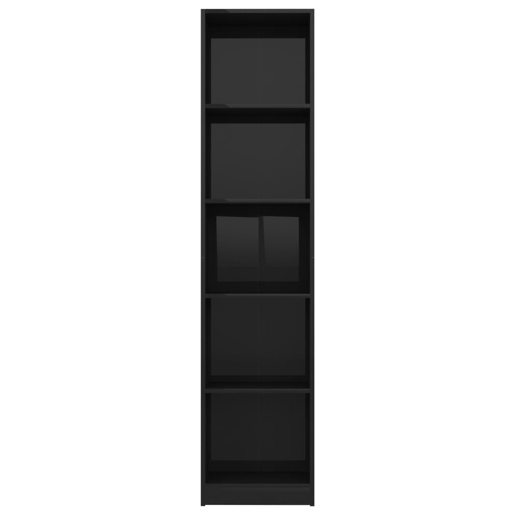 vidaXL خزانة كتب 5 طبقات أسود لامع 40×24×175 سم خشب مضغوط
