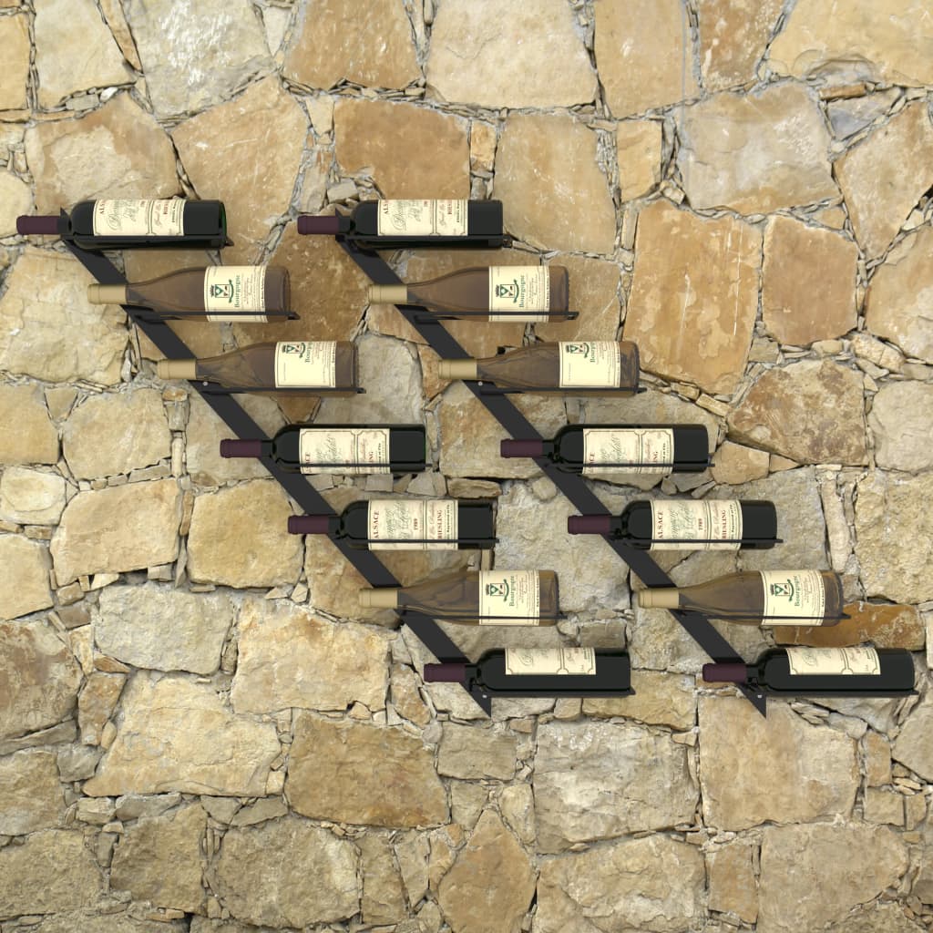 vidaXL حاملات نبيذ مثبتة على الحائط تتسع لـ 14 زجاجة 2 ق معدن أسود