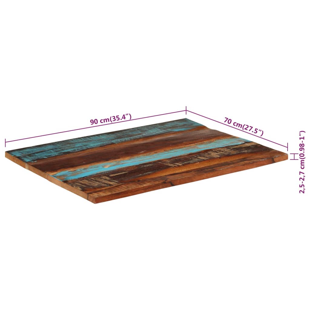 vidaXL سطح طاولة مستطيل 70×90 سم 25-27 ملم خشب صلب مستصلح