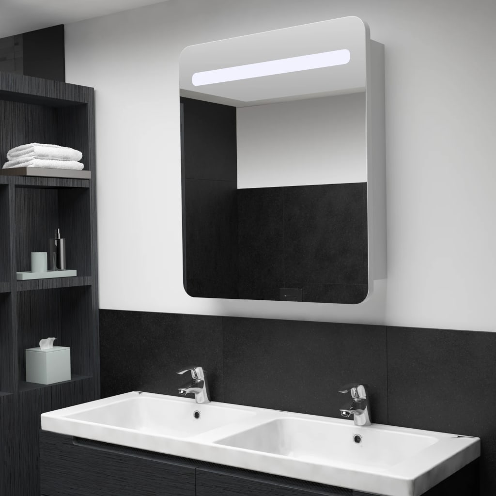 vidaXL خزانة حمام LED بمرآة 68×9×80 سم
