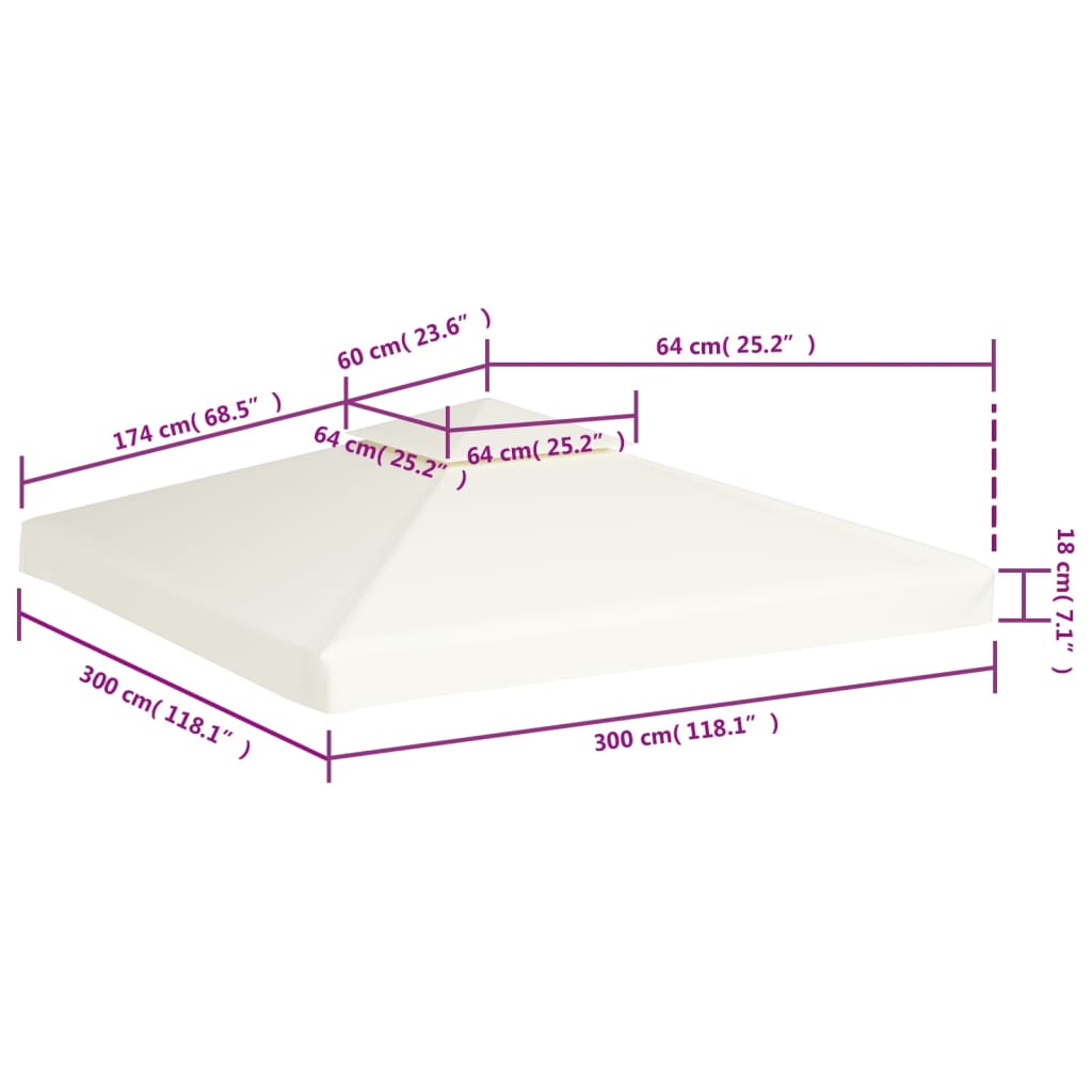 vidaXL غطاء بديل لكشك الحديقة 310 جم/م² أبيض كريمي 3×3 متر