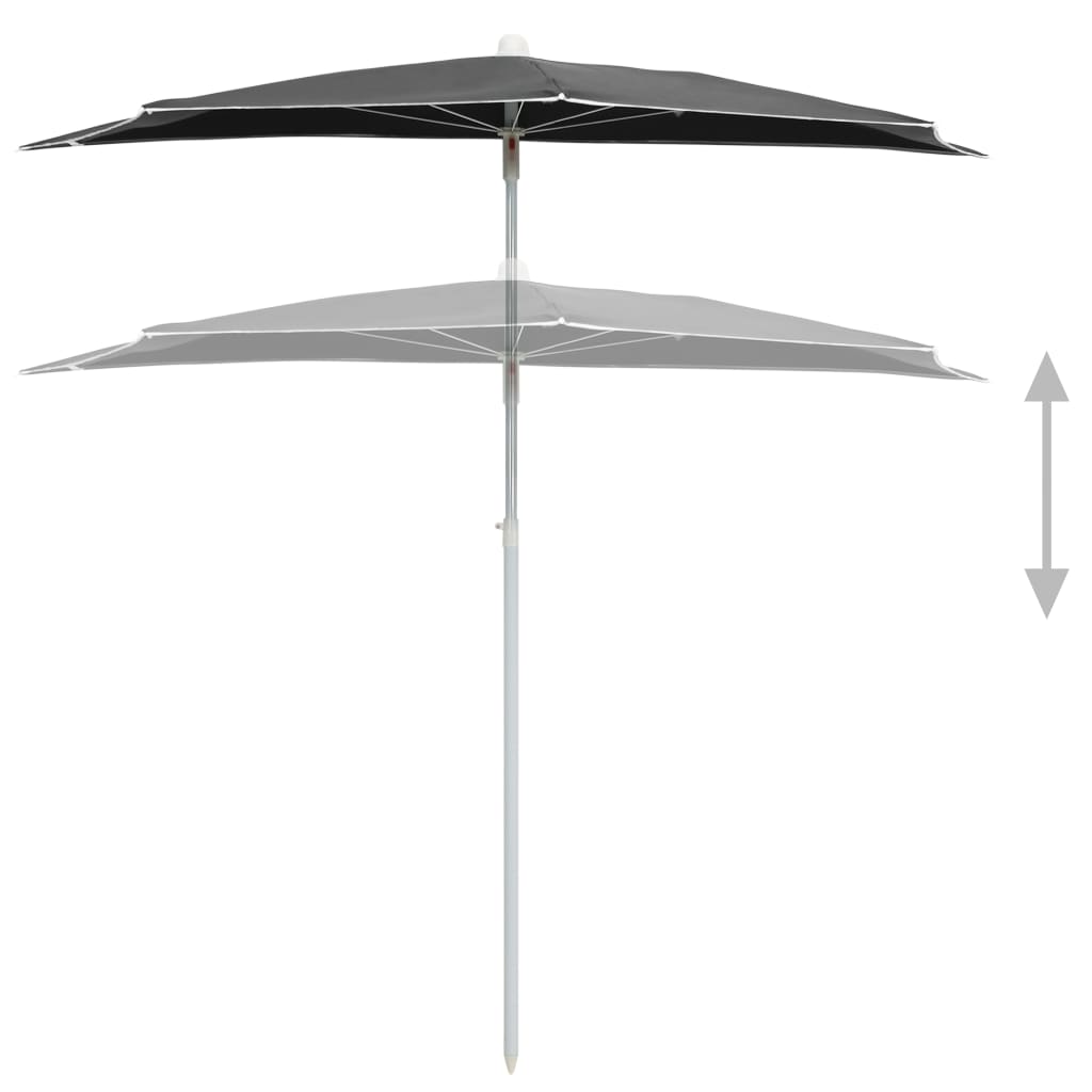 vidaXL مظلة حديقة نصفية مع عمود 180×90 سم أنثراسيت