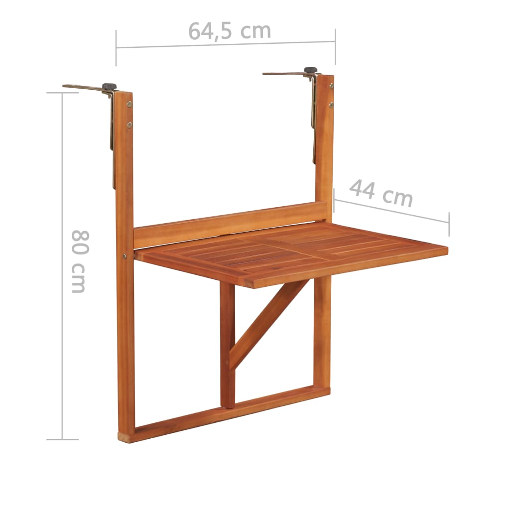 vidaXL طاولة شرفة معلقة 64،5x44x80 سم خشب أكاسيا صلب