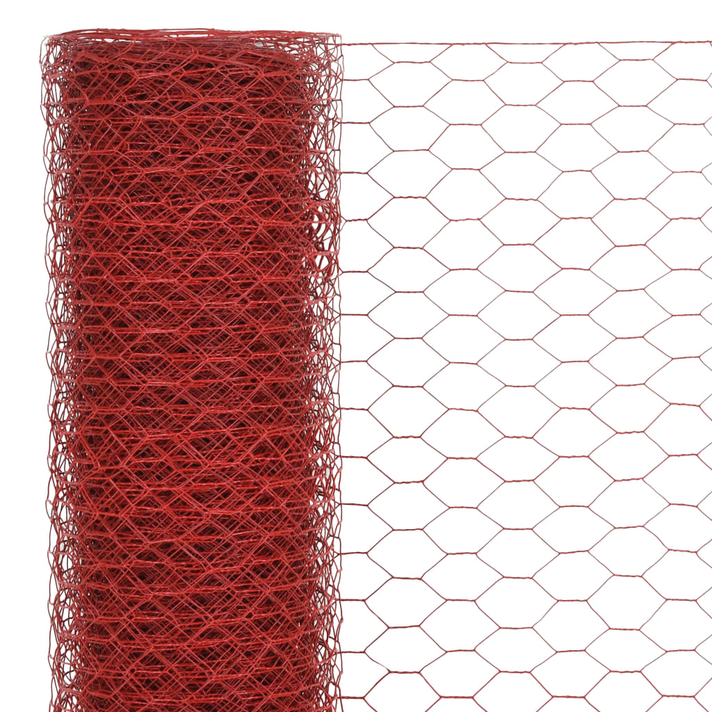 vidaXL سياج سلكي للدجاج فولاذ مع طلاء (PVC) 1×25 م أحمر