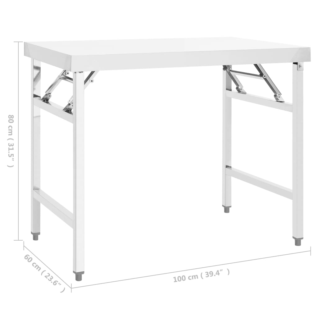 vidaXL طاولة عمل للمطبخ قابلة للطي 100×60×80 سم إستانلس ستيل
