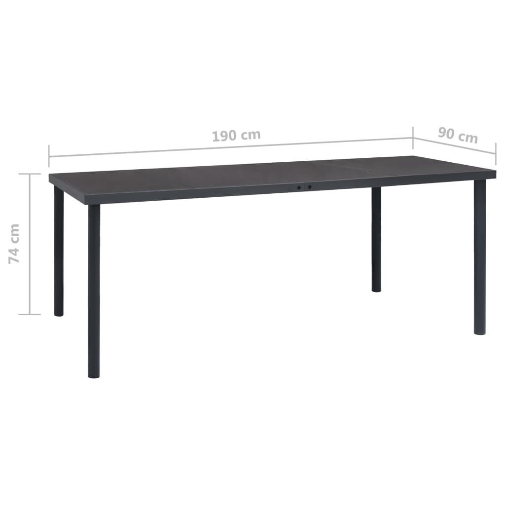 vidaXL طاولة سفرة خارجية أنثراسيت 190×90×74 سم فولاذ