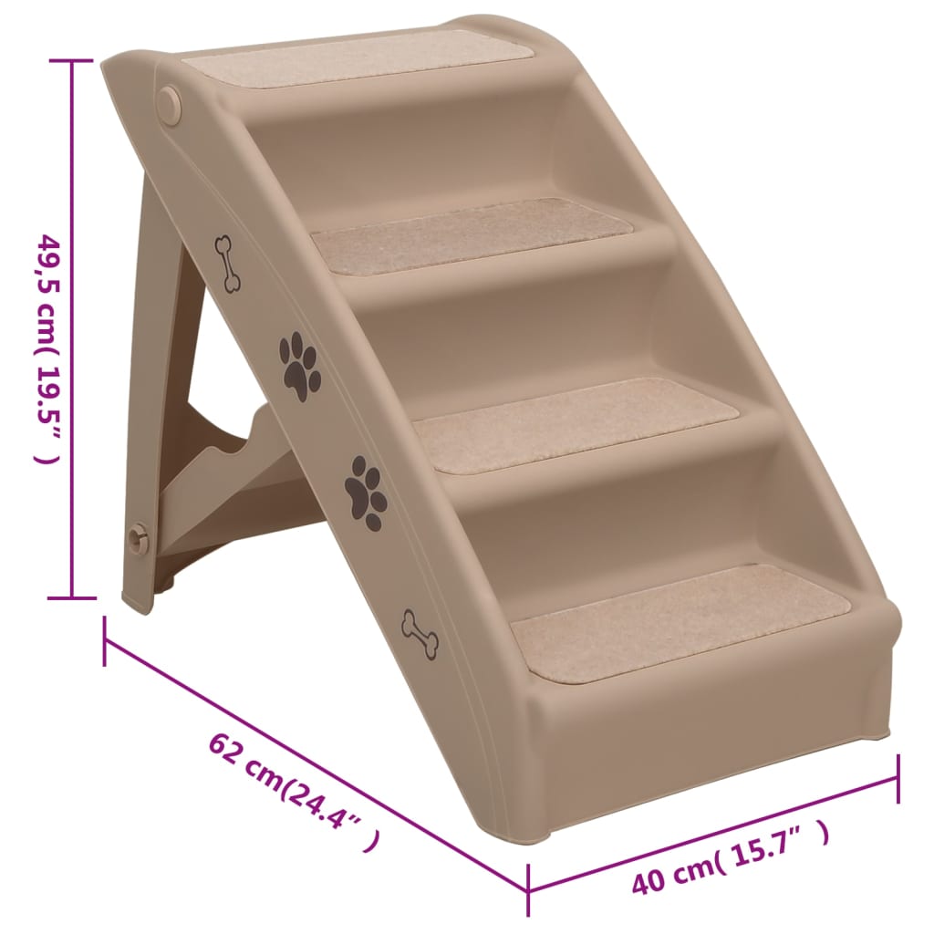 vidaXL سلم كلب قابل للطي بني 62×40×49.5 سم