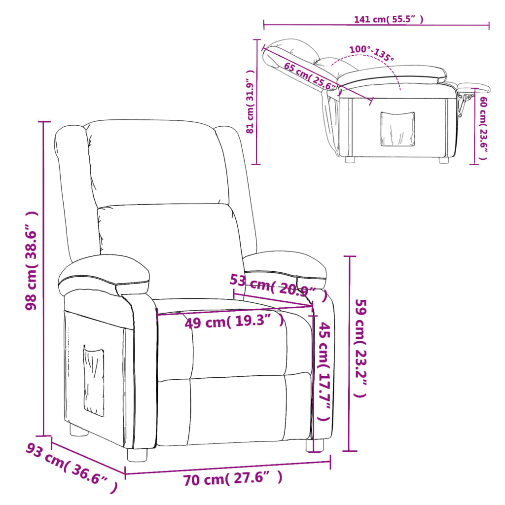 vidaXL كرسي قابل للإمالة جلد صناعي بني