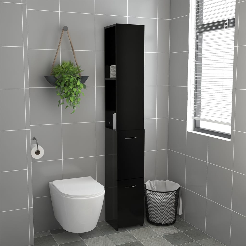 vidaXL خزانة حمام أسود 25×26.5×170 سم خشب صناعي