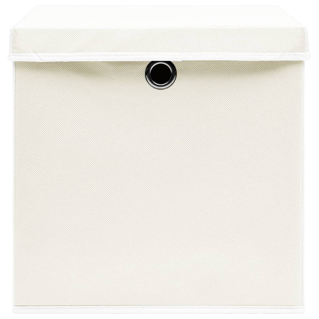 vidaXL صناديق تخزين ذات أغطية 4 ق أبيض 32×32×32 سم قماش