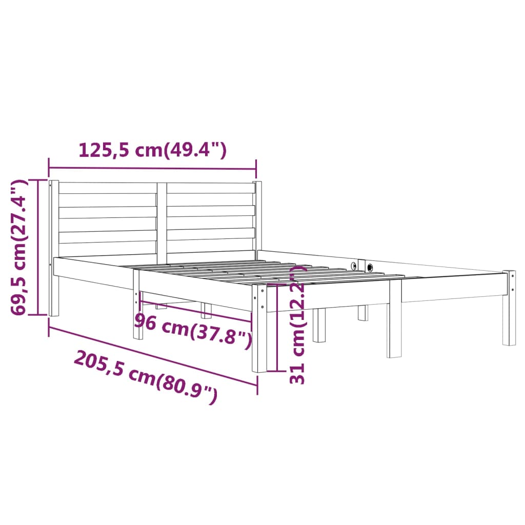 vidaXL إطار سرير خشب صنوبر صلب 120×200 سم أبيض