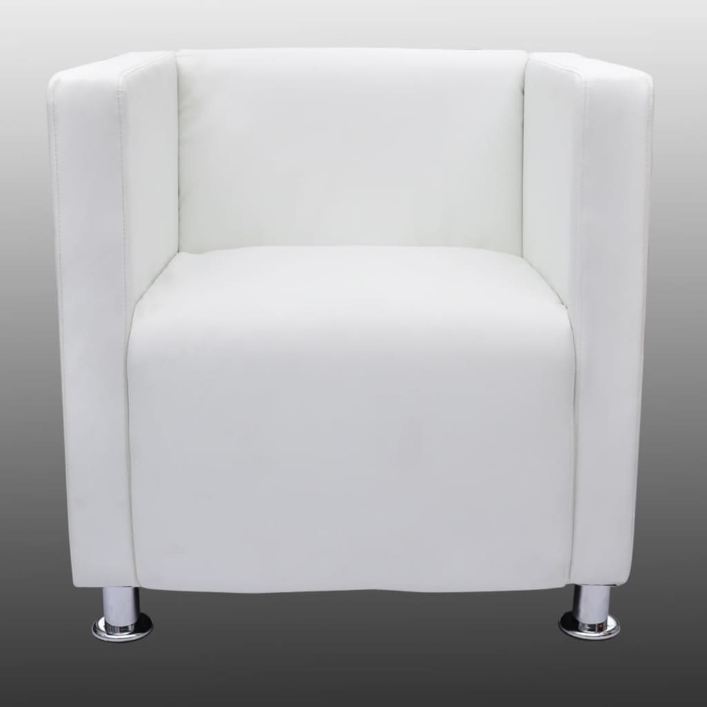 vidaXL كرسي بذراعين مكعب الشكل جلد صناعي أبيض
