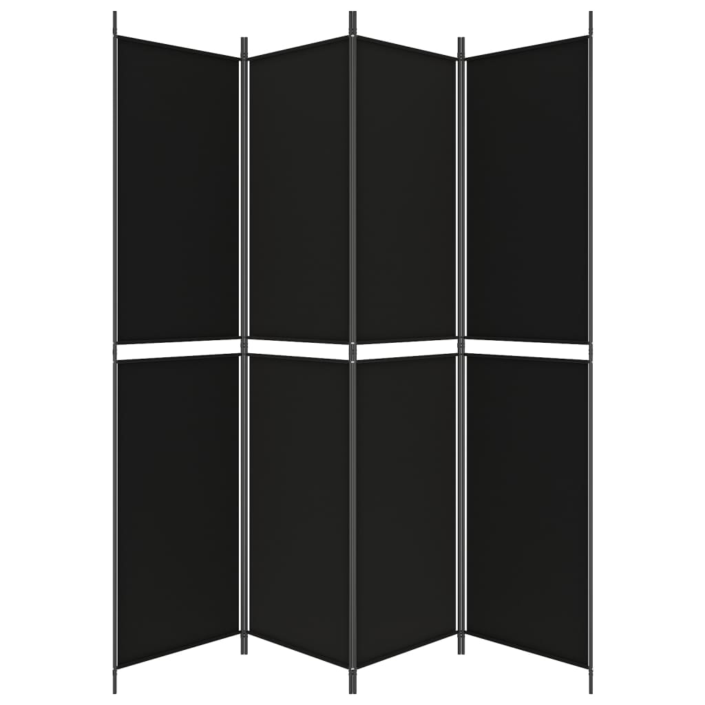 vidaXL مقسم غرفة 4-ألواح أسود 200×220 سم قماش