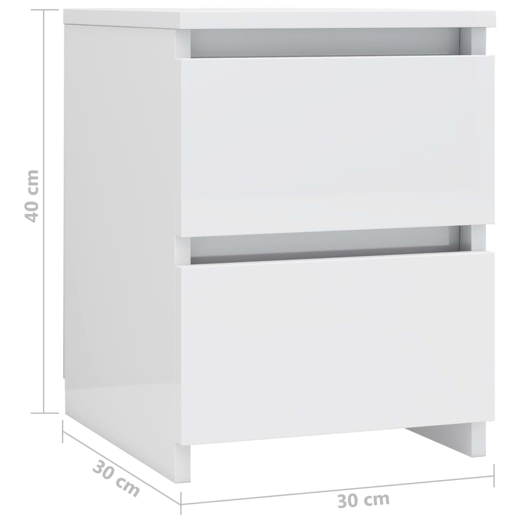 vidaXL خزانات سرير جانبية 2 ق أبيض لامع 30×30×40 سم خشب مضغوط