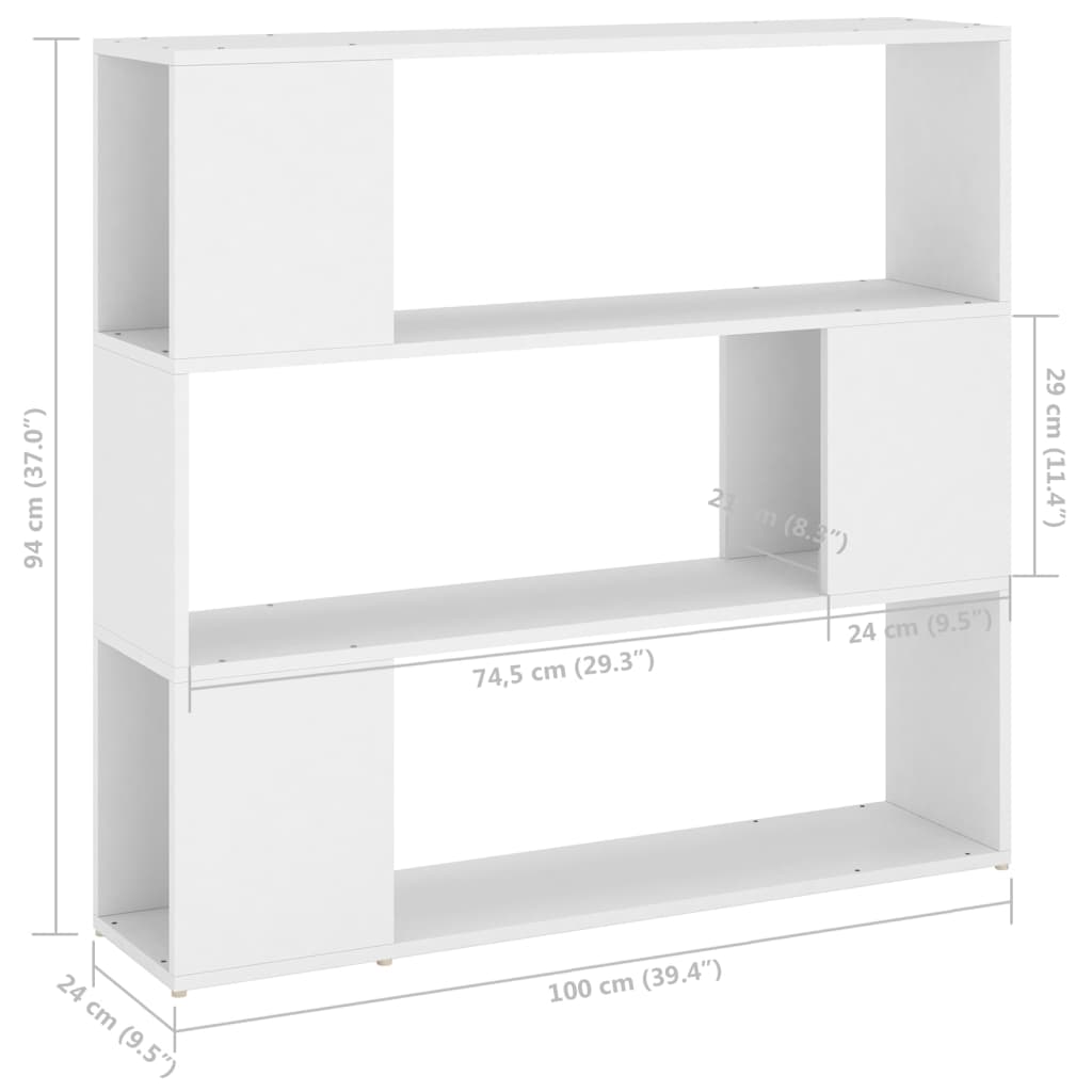 vidaXL مقسم غرفة خزانة كتب أبيض 100×24×94 سم خشب صناعي