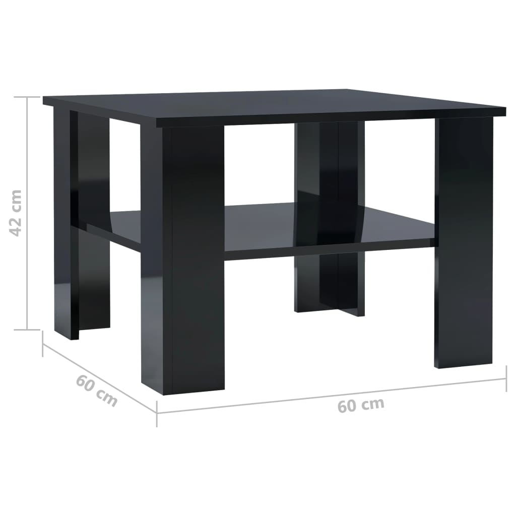 vidaXL طاولة قهوة أسود لامع 60×60×42 سم خشب مضغوط