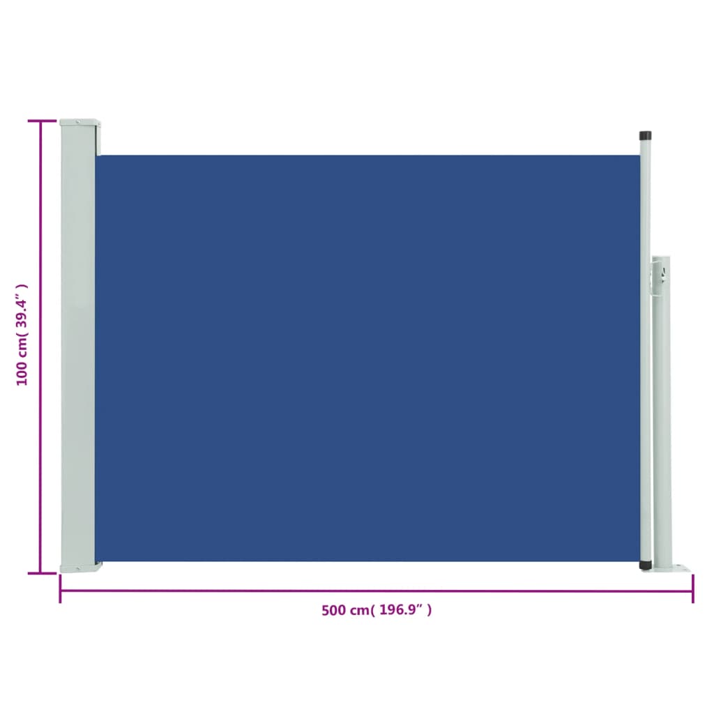 vidaXL مظلة فناء جانبية قابلة للسحب 100×500 سم أزرق