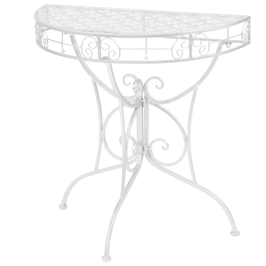 vidaXL طاولة جانبية نصف دائرية طراز عتيق معدن 72×36×74 سم فضي